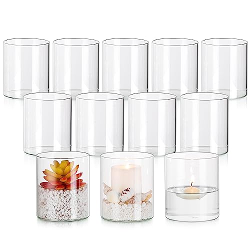 Glasseam Hurricane Glass Candle Holder Set of 6, Cylinder Clear Candle Holders for Pillar Candles, Modern Cylinder Vases for Floating Candles, Vases for Centerpiece Wedding Table Decorations, 6inch