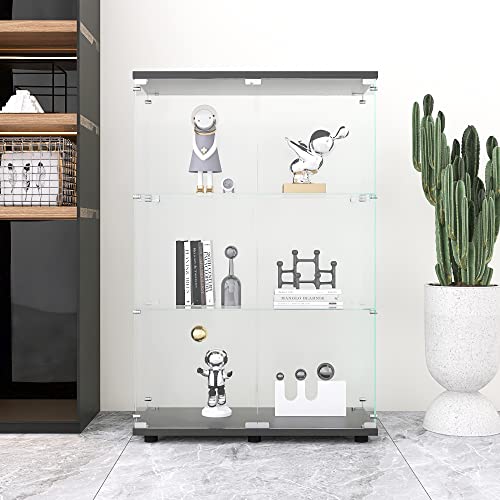 Glass Display Cabinet 3 Door Curio Cabinet Floor Standing Black U85305