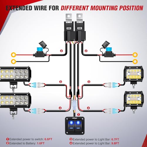 Nilight NI-WA 06 LED Light Bar Wiring Harness Kit 12V with Switch and Relay T4927