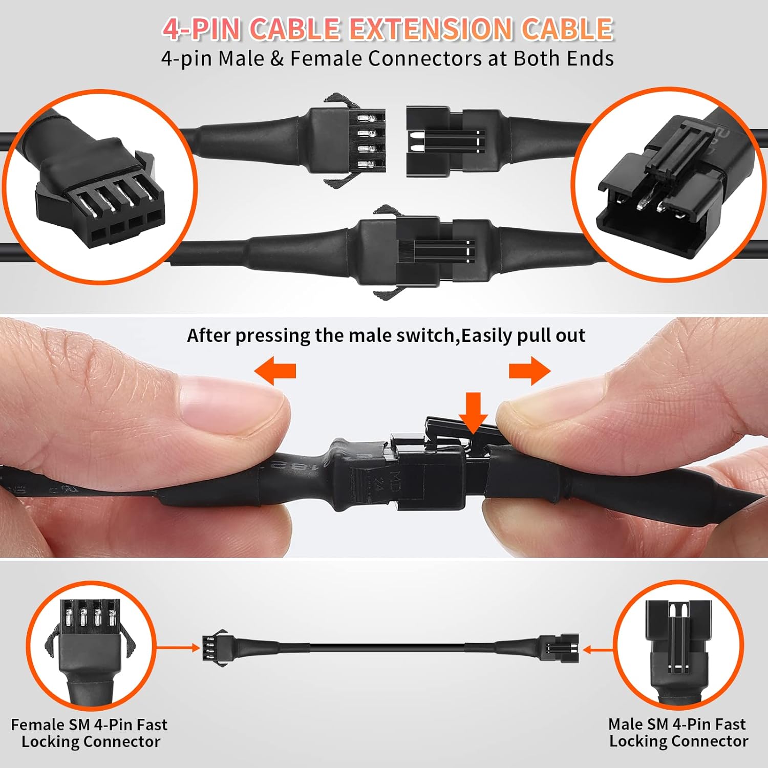4-Pin Extension Cable Set for RGB LED Rock Lights - 47 inch, 4 Pack A9934