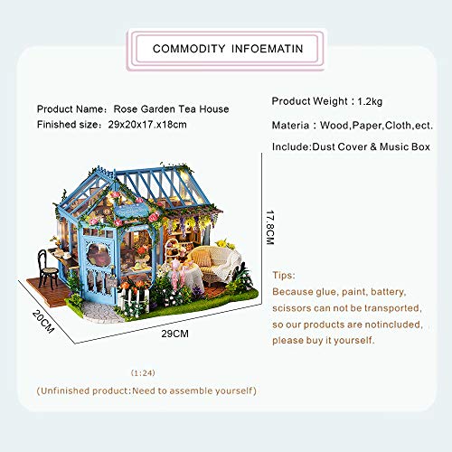 CUTEBEE Dollhouse Miniature Kit with Furniture, 1:24 Scale Rose Garden Tea House U9101