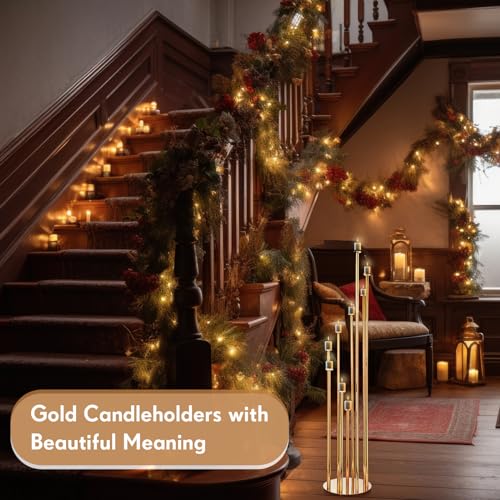 Nosiny 9 Arm Floor Candle Holder 46'' Metal Candelabra Gold, 2 Pcs I5897