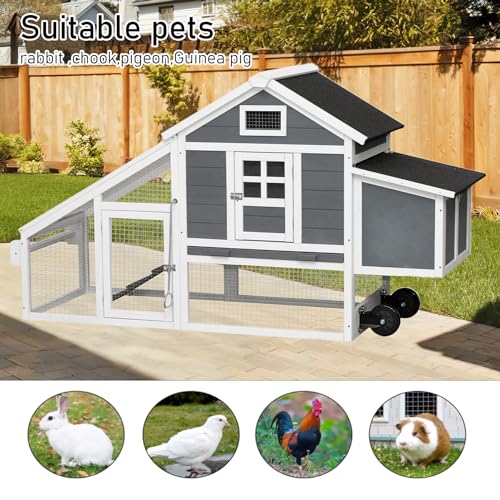 Chicken Coop with Run & Wheels, Outdoor Two-Tier Large Hutch for 6-8 Chickens L709810