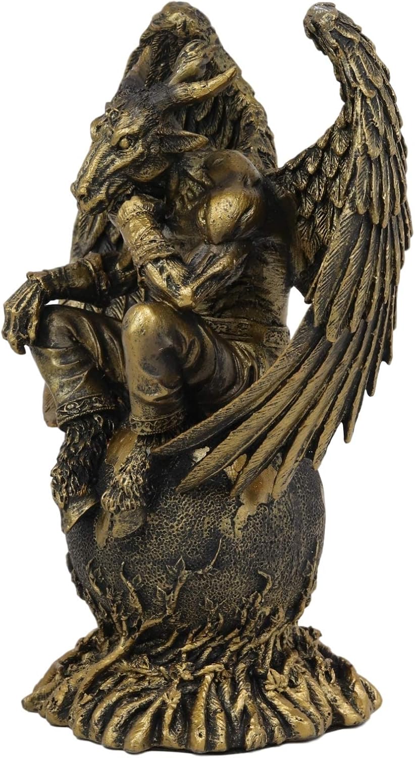 Ebros Gift Sabbatic Goat Baphomet Sitting on Globe Statue 7.75" Tall Q365810