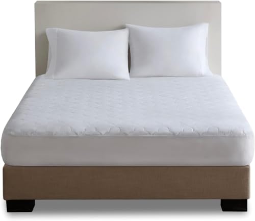 Sleep Philosophy Twin XL Mattress Pad, Cotton Mattress Protector Classic Cloud Quilted Bed Cover, All Natural Breathable Mattress Topper Fitted Pocket Fits Up to 16", Machine Washable, Twin XL White