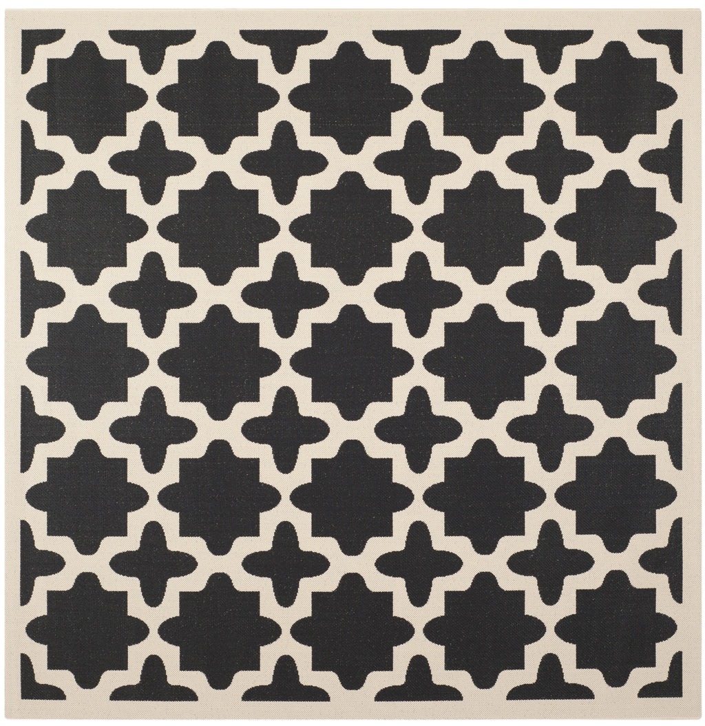 SAFAVIEH Courtyard Amanda Geometric Indoor/Outdoor Area Rug, 7'10" x 7'10" Square, Black/Beige