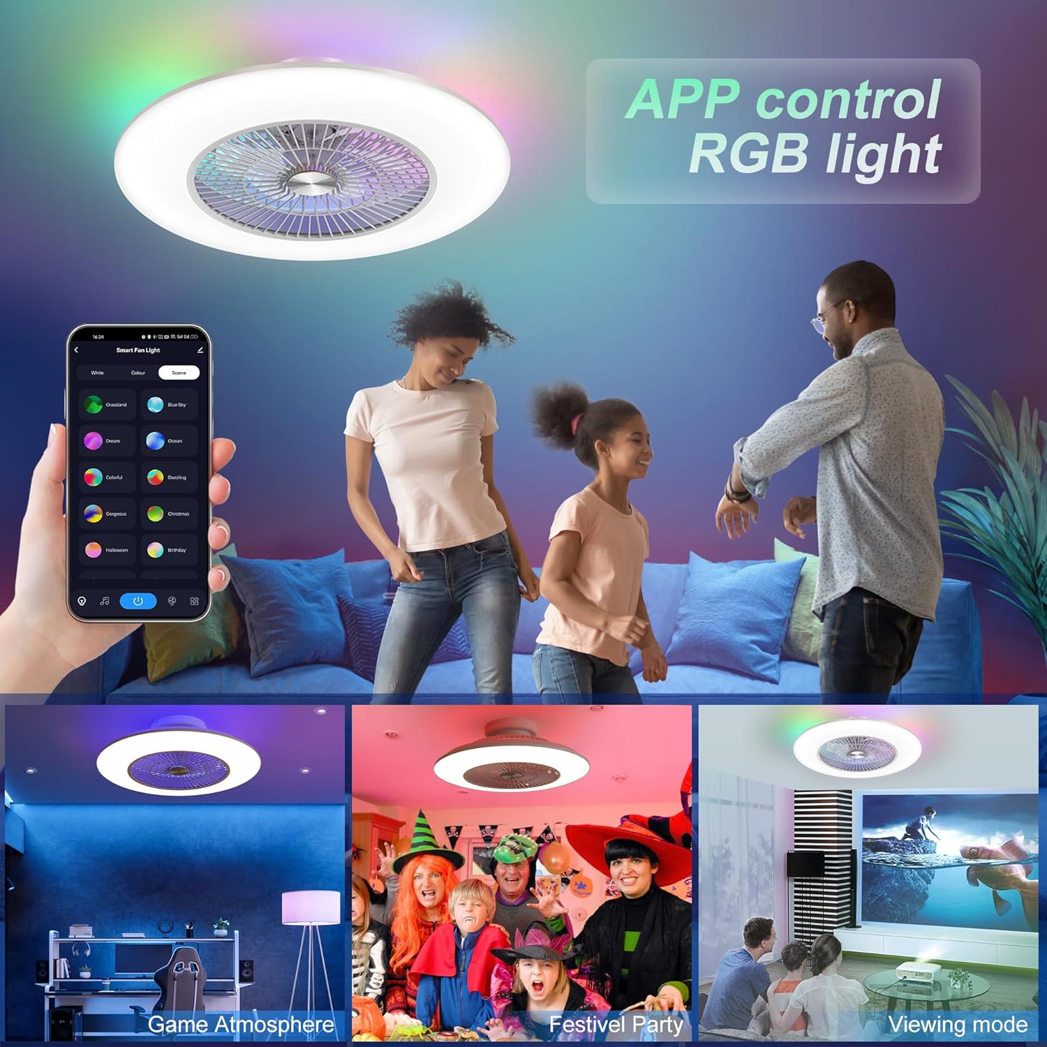 23" Low Profile Bladeless Ceiling Fan with Light and Remote K71216
