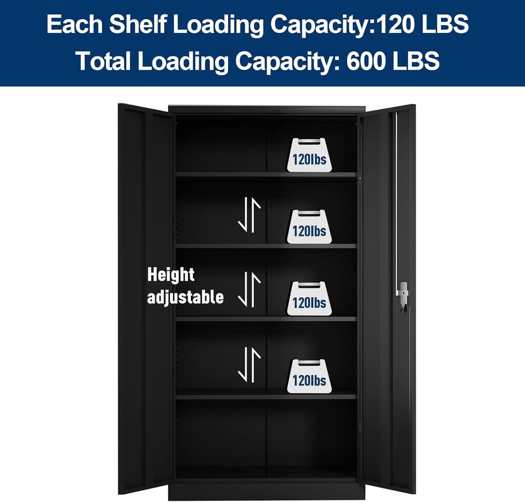 71" Lockable Metal Storage Cabinet with Doors and Shelves C570