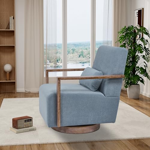 Swivel Accent Chair with Solid Wood Armrests, Beige V9687