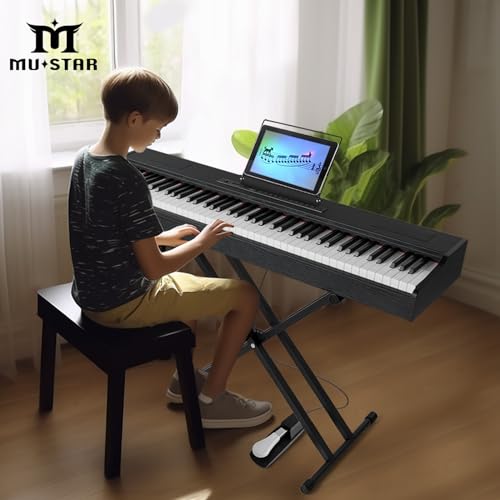 MUSTAR MDP-1300 Digital Piano 88 Key Weighted Hammer Action Keyboard with Stand, White E748