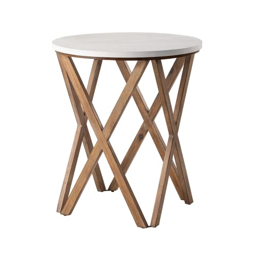 Pedestal Farmhouse End Table Set of 2, Distressed White, Round R325971
