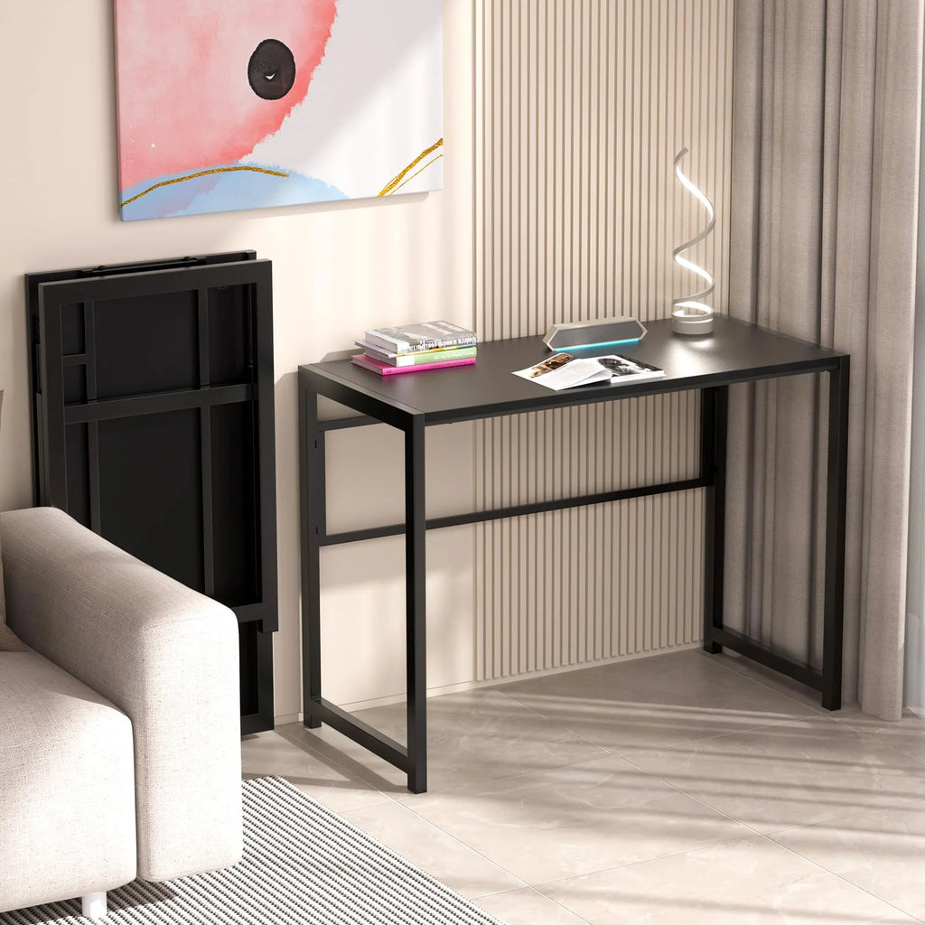 Foldable Desk for Small Spaces, No-Assembly Computer Desk, Black A101