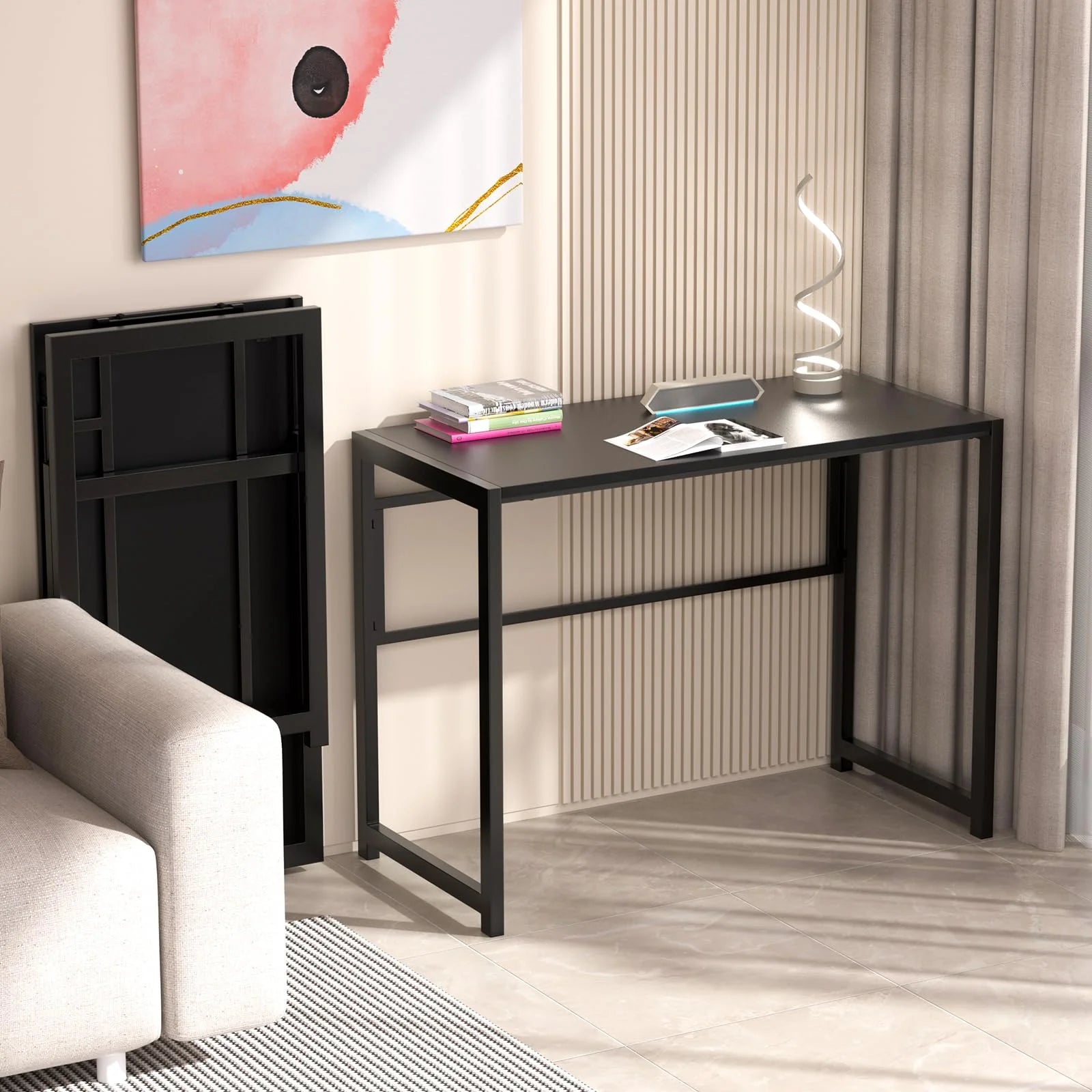 Foldable Desk for Small Spaces, No-Assembly Computer Desk, Black A101