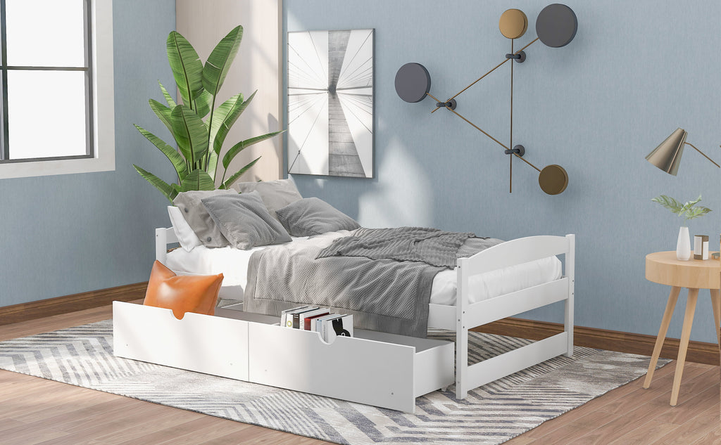 Double Platform Bed with Two Drawers White W854817