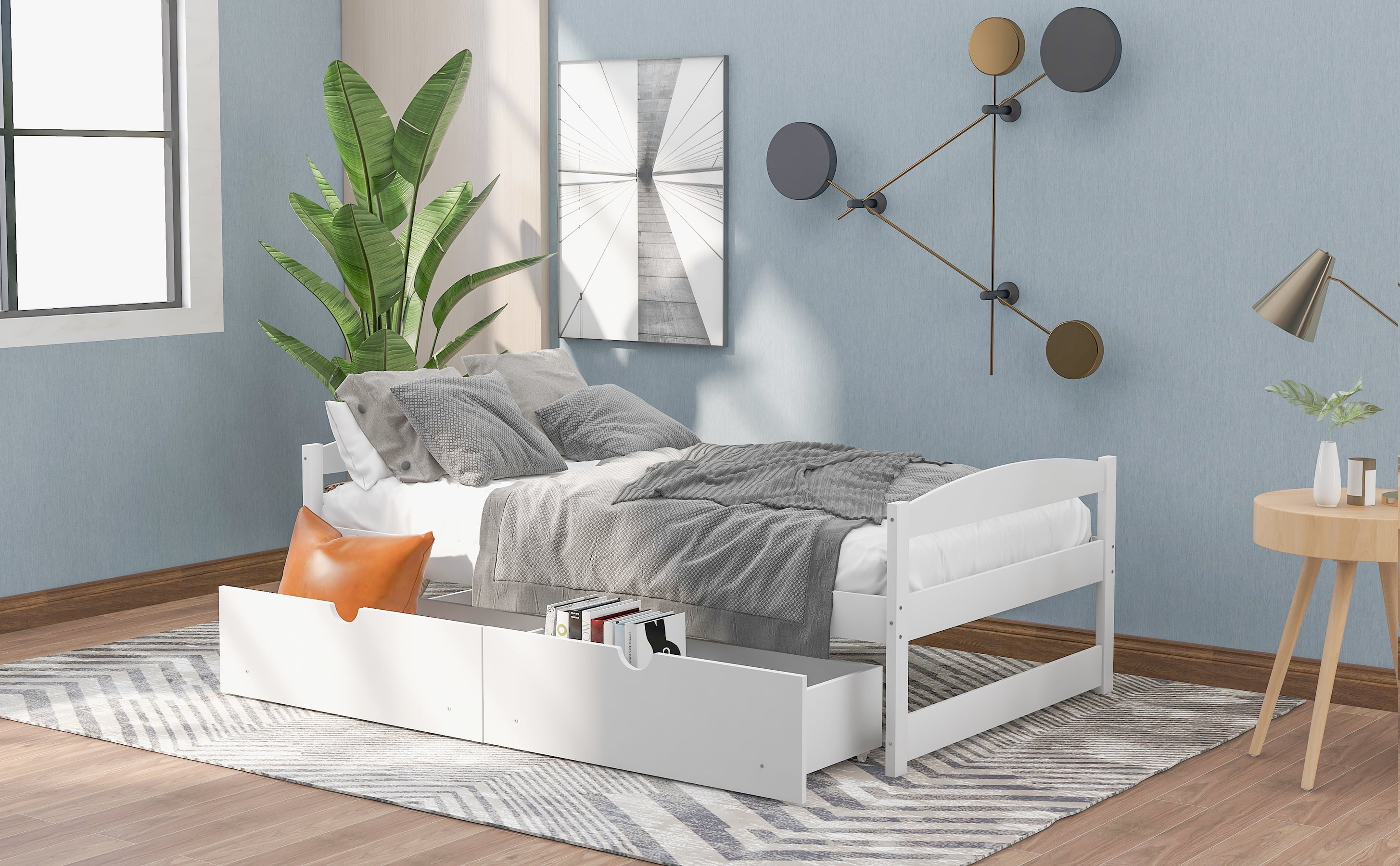 Double Platform Bed with Two Drawers White W854817