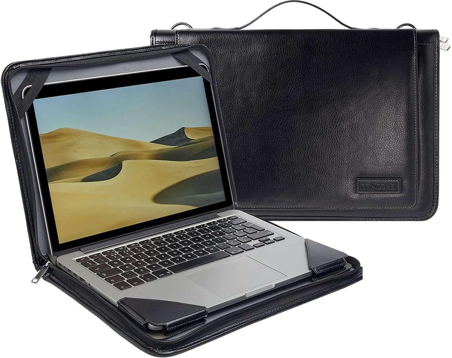 Black Leather Laptop Messenger Case - Compatible with HP ProBook 450 G7 15.6" FHD Laptop