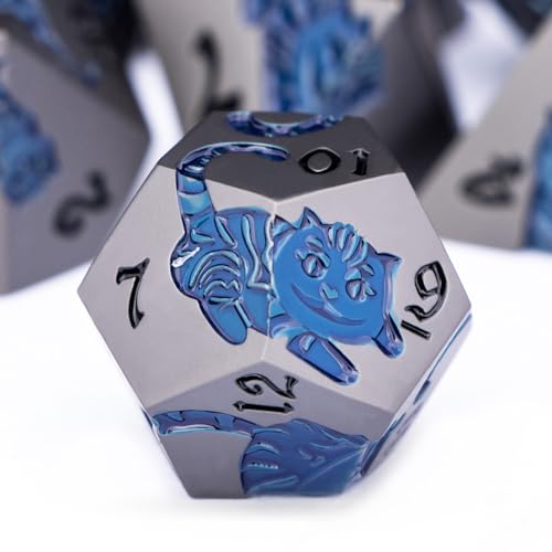 Metal DND Cat Dice 7PCS Polyhedral RPG Dice Set with Gift Case B373640