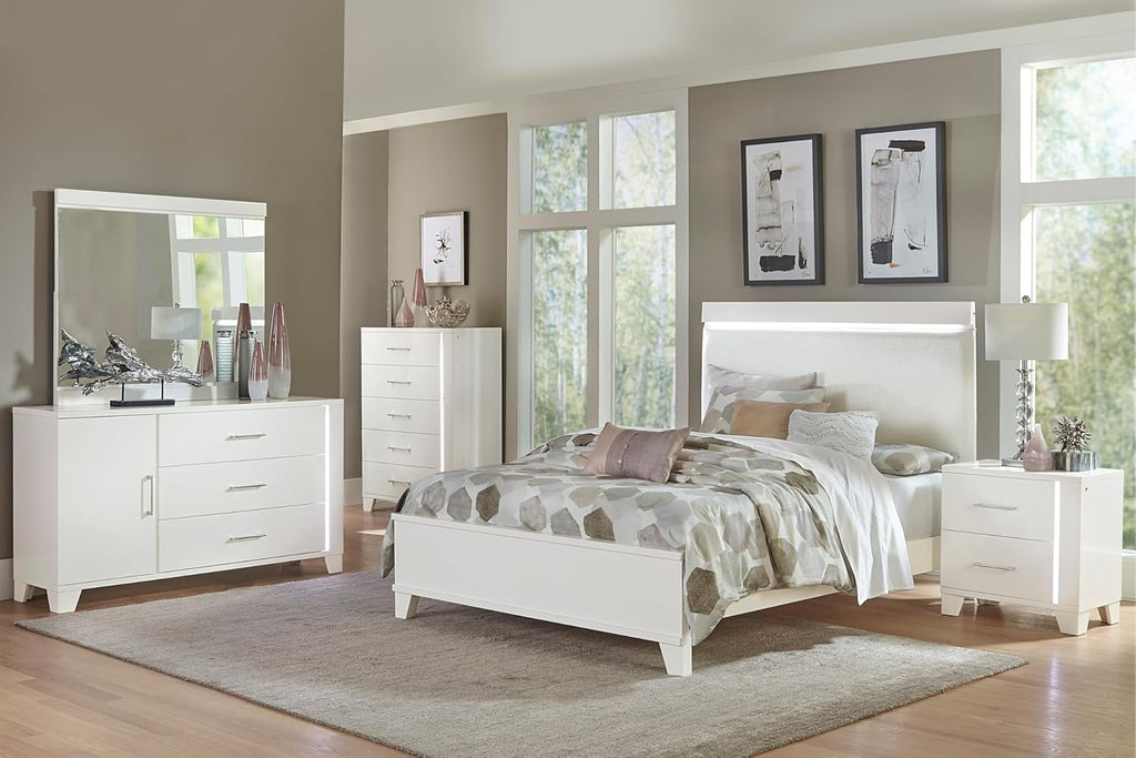 Faux Leather Upholstered Full Bed with Light Headboard White High Gloss O754479