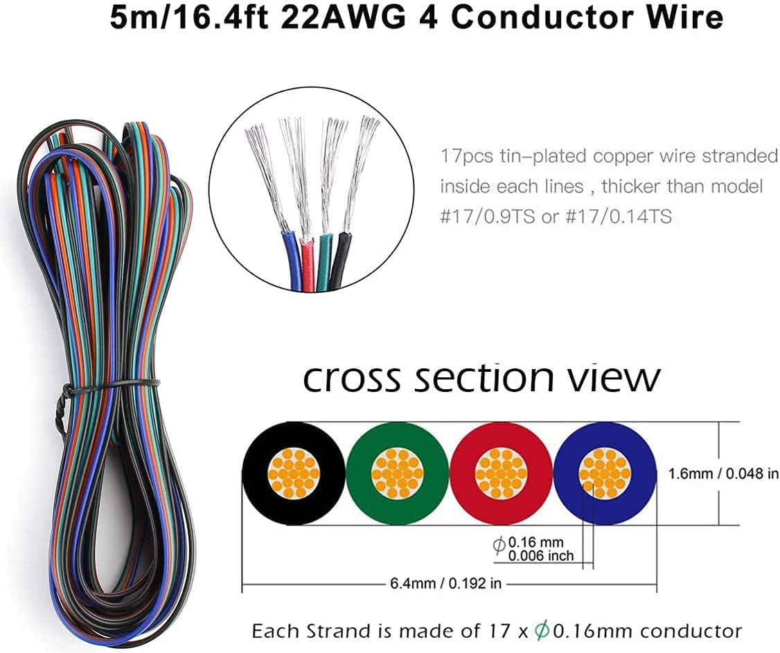 SUPERNIGHT 4 Pin LED Connector for 10mm RGB 5050 LED Strip Lights with Extension Cable P335594