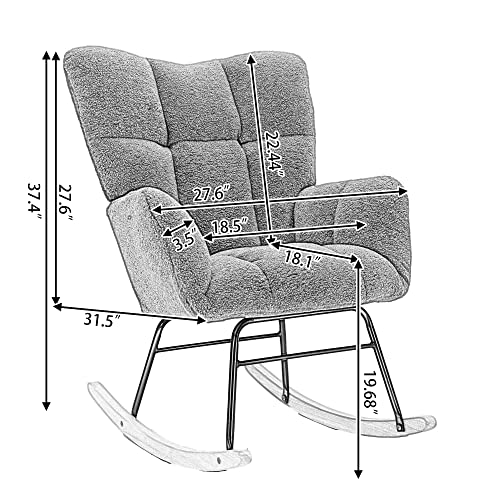 Ivory White Wool Upholstered Glider Rocker with High Backrest G370697
