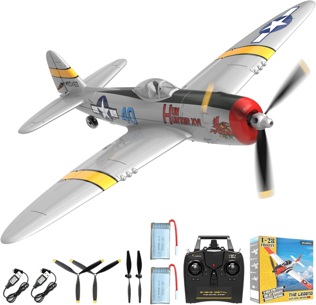 CKYSCHN RC Plane for Beginners, VOLANTEXRC 4CH WWII P-47 Model RC Airplane RTF, Remote Control Plane with Xpilot, Remote Control Airplanes for Adults Boys, One Key Aerobatic