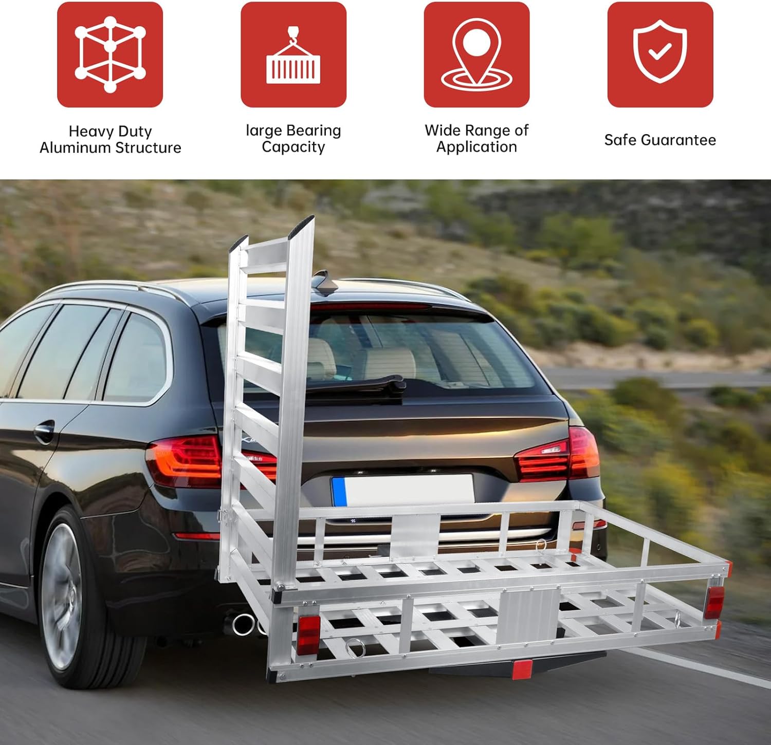 Aluminum Hitch Cargo Carrier with Ramp, 800Lbs Capacity J55924