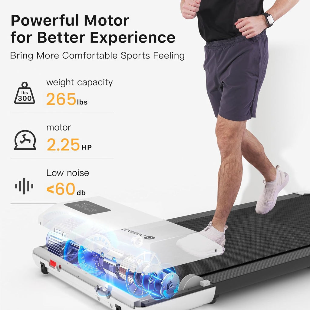 DeerRun Walking Pad Treadmill, 2 in 1 Under Desk, 265lbs Capacity, LED with Wheels T9641