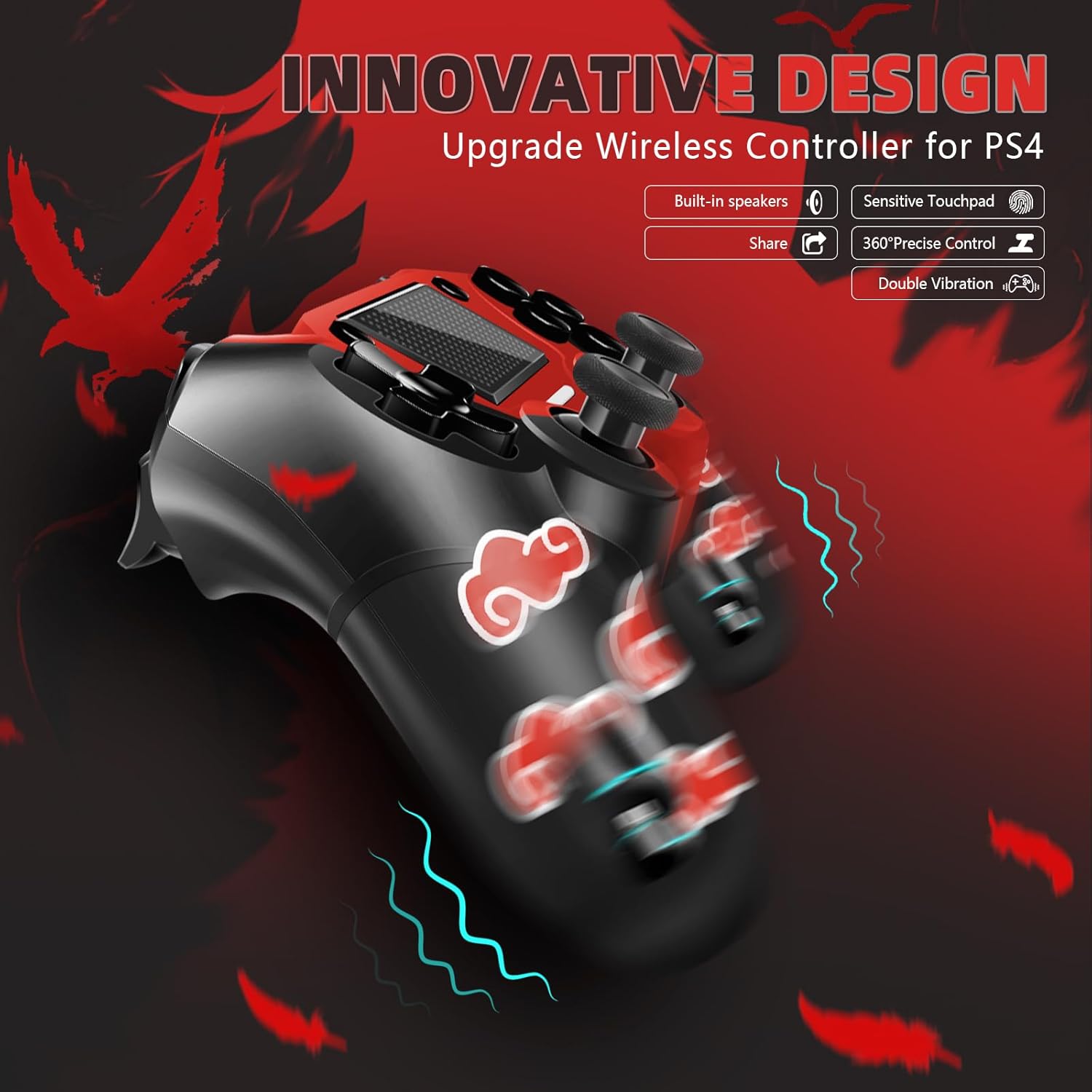 FTFVaska Wireless Controller for PS4, Red Cloudy Z831683