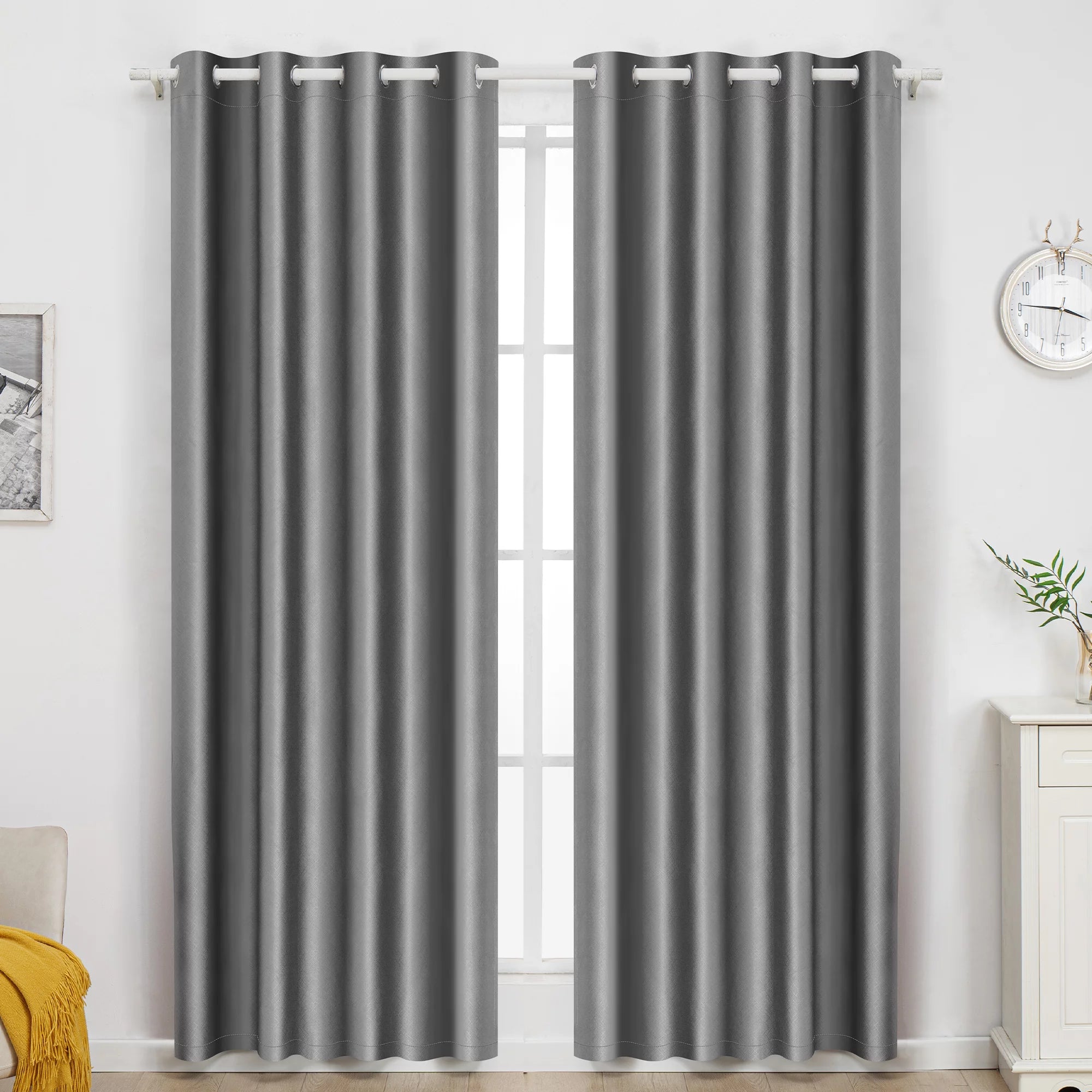 Embossed 100% Blackout Curtains for Bedroom, Grommet Single Panel, Gray, 52x84 inch D4116