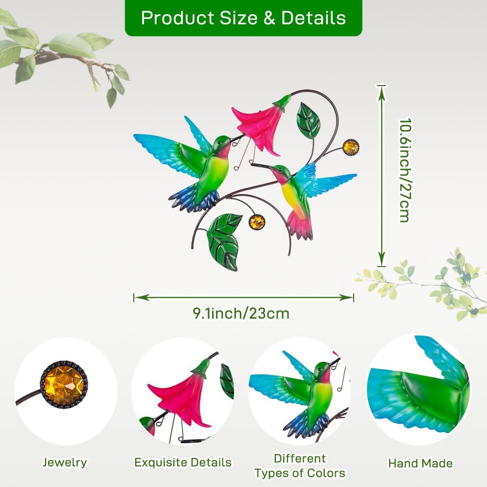 Metal Wall Art Hummingbird with Flower Outdoor Yard Decor L67010