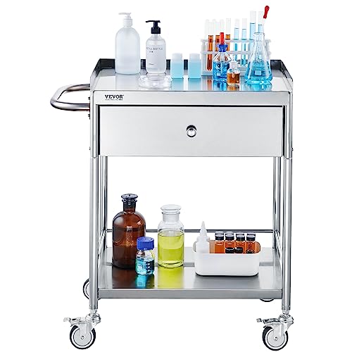 VEVOR Stainless Steel Utility Cart with Wheels, 2 Shelves 1 Drawer L420