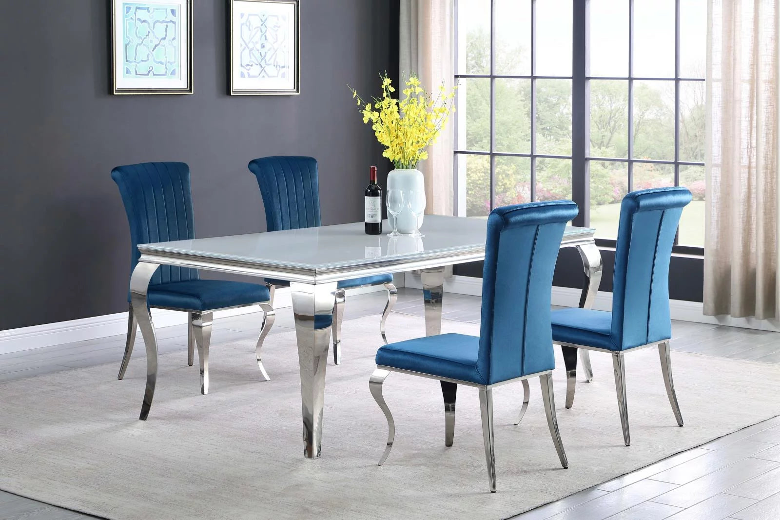 Carone Rectangular Glass Top Dining Table White Chrome Z19912