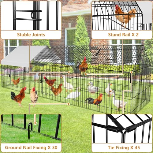 Metal Chicken Coop with Cover for Yard Outdoor Large Portable Chicken Run Pen I2656