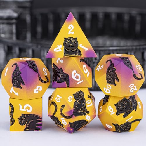 Metal DND Cat Dice 7PCS Polyhedral RPG Dice Set with Gift Case B373640