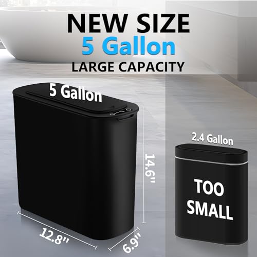 5 Gallon Motion Sensor Bathroom Trash Can with Lid, Touchless, Black S37813