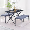 Dining Table Set for 4 Marbled Kitchen Table with 2 Dining Benches, 3 Piece Dining Room Set for Small Space and Apartment Home Kitchen (White and White)