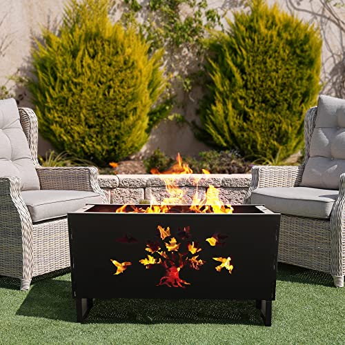 28 Inch Rectangle Cast Iron Fire Pit for Patio with Fire Poker and Metal Grate N429194