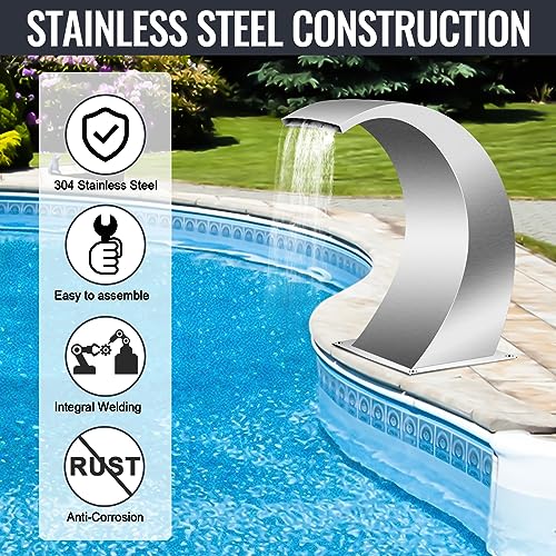 Stainless Steel Pool Waterfall Spillway with Pipe Connector, 17.7 Inch D9336