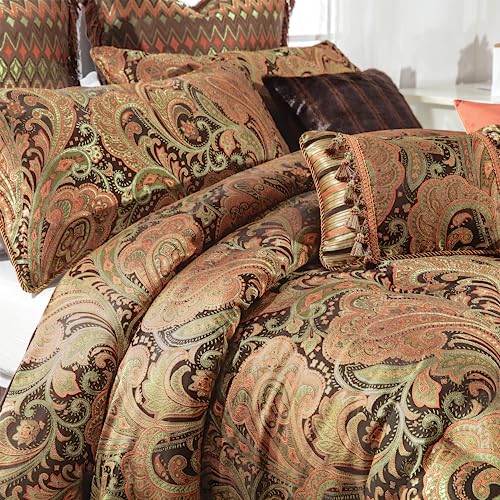Loom and Mill 9-Piece Jacquard Comforter Set King, Paisley Design Bed in a Bag J5877