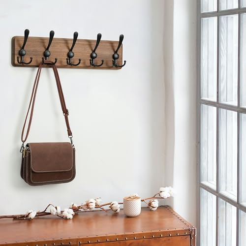 WEBI Coat Rack Wall Mounted, 16" Hole to Hole, 5 Triple Hooks, Black, 2 Packs V713322