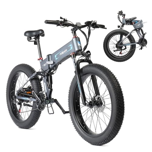 PEXMOR Electric Bike for Adults, 750W(Peak 1000W) 30MPH | Full Suspension Ebike, 60+ Miles 48V 12AH Removable Battery, 26" Fat Tire Foldable Mountain Commuter Electric Bicycle 21 Speed, UL2849