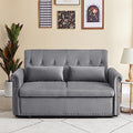 55" Button Tufted Upholstered Nailhead Decor Futon Loveseat Daybed Convertible Sleep Sofabed,3 in1 Reclining Backrest Love Seat w/Pull Out Sleeper Couch Bed Sofas, Gray Velvet 2 Pillows