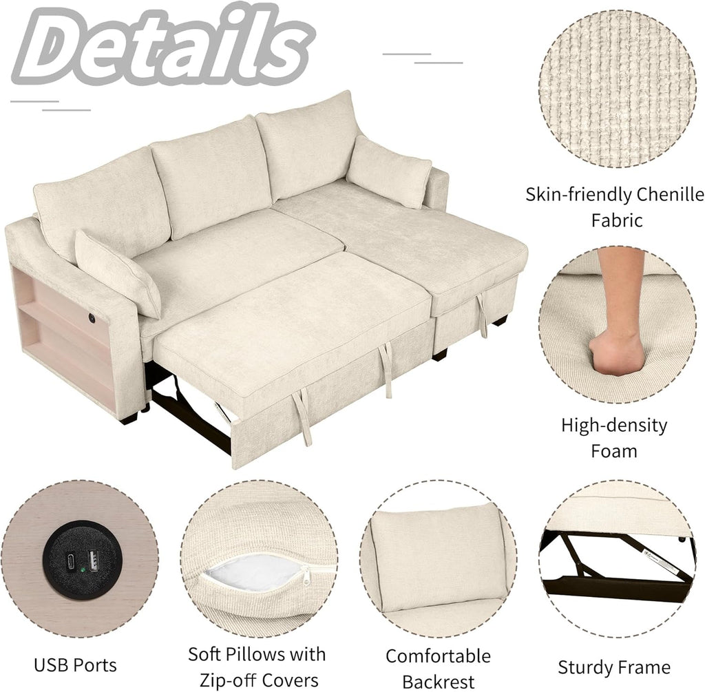 FANYE L-Shape Reversible Sleeper Sectional Couch with Storage and USB Ports R934