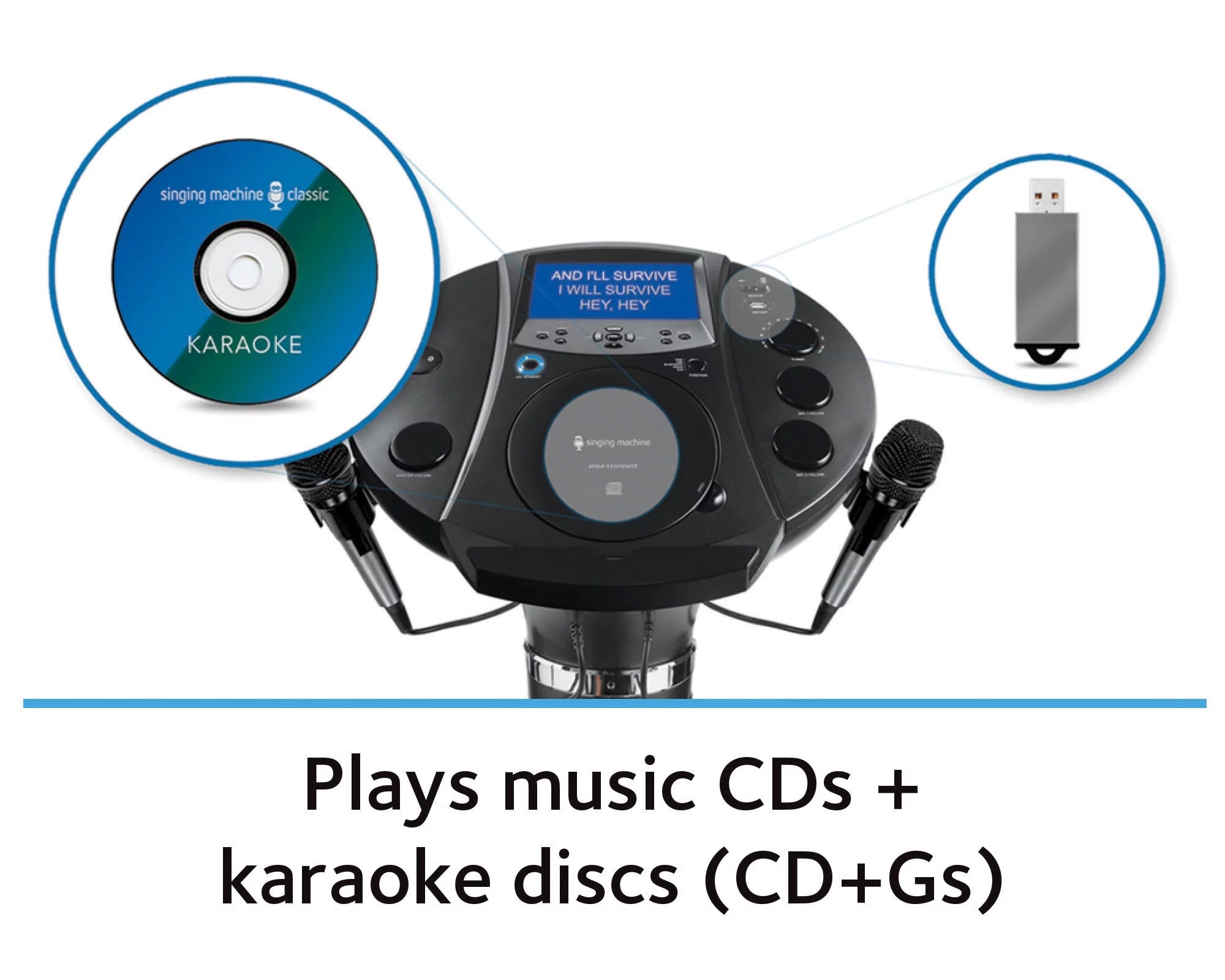 Singing Machine ISM1030BT Bluetooth Karaoke System with 7" LCD Monitor and 2 Mics, Black B934