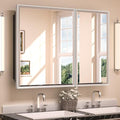 TETOTE 40x30 Inch Medicine Cabinet Silver Framed Bathroom with Mirror Aluminum Framed Surface or Recessed Wall-Mounted Medicine Cabinets Beveled Mirror with Storage 2 Door Modern Farmhouse