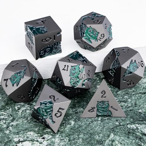 Metal DND Cat Dice 7PCS Polyhedral RPG Dice Set with Gift Case B373640