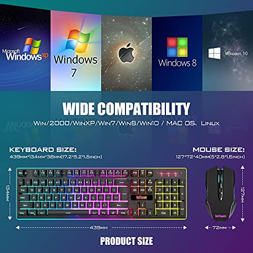 RedThunder K10 Wireless Gaming Keyboard and Mouse Combo, LED Backlit, Rechargeable, for PC Gamer (Black) T1424