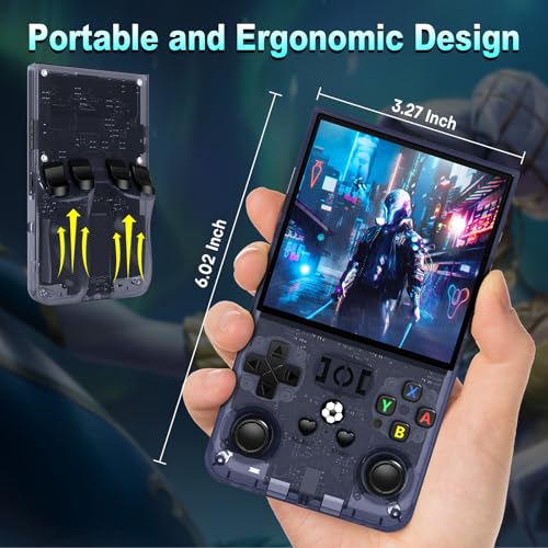 R36MAX Handheld Retro Game Console, 4.0 Inch IPS Screen, Transparent Gray Z561856