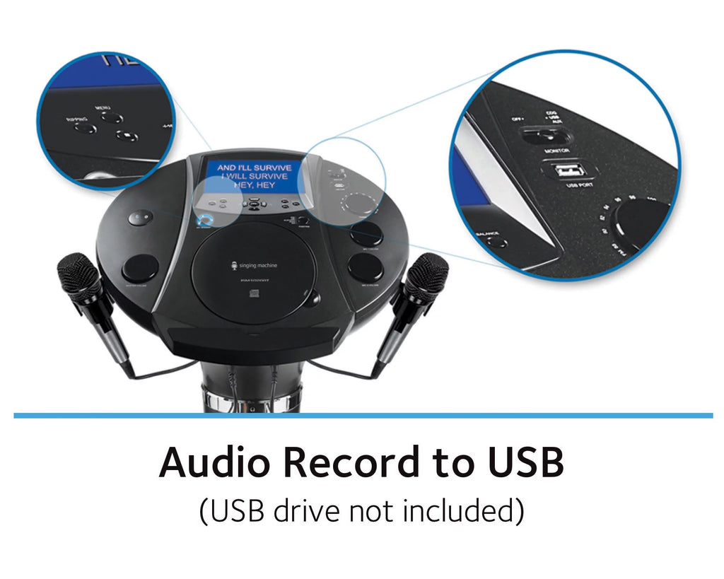 Singing Machine ISM1030BT Bluetooth Karaoke System with 7" LCD Monitor and 2 Mics, Black B934