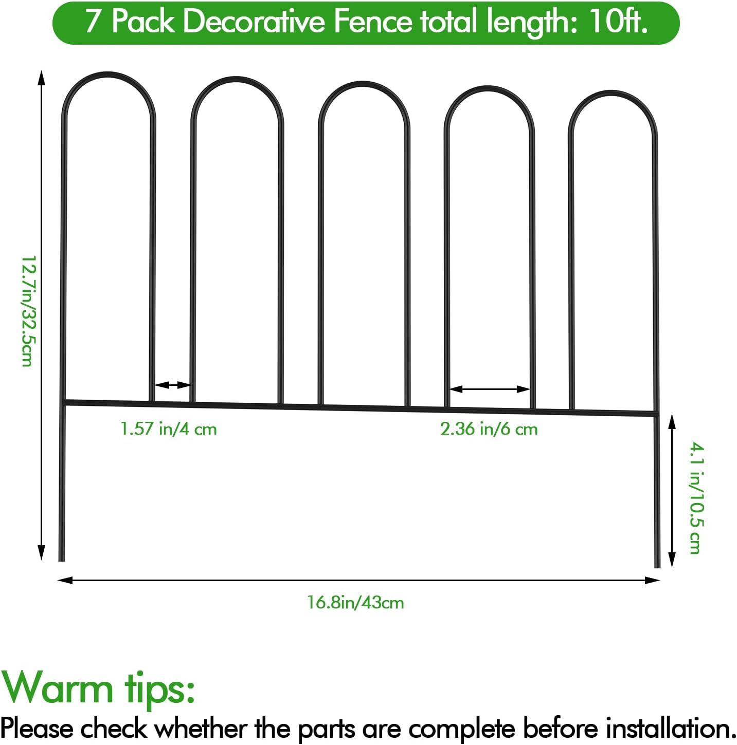 Rustproof Metal Garden Fence 7 Panels 10ft Animal Barrier V876323